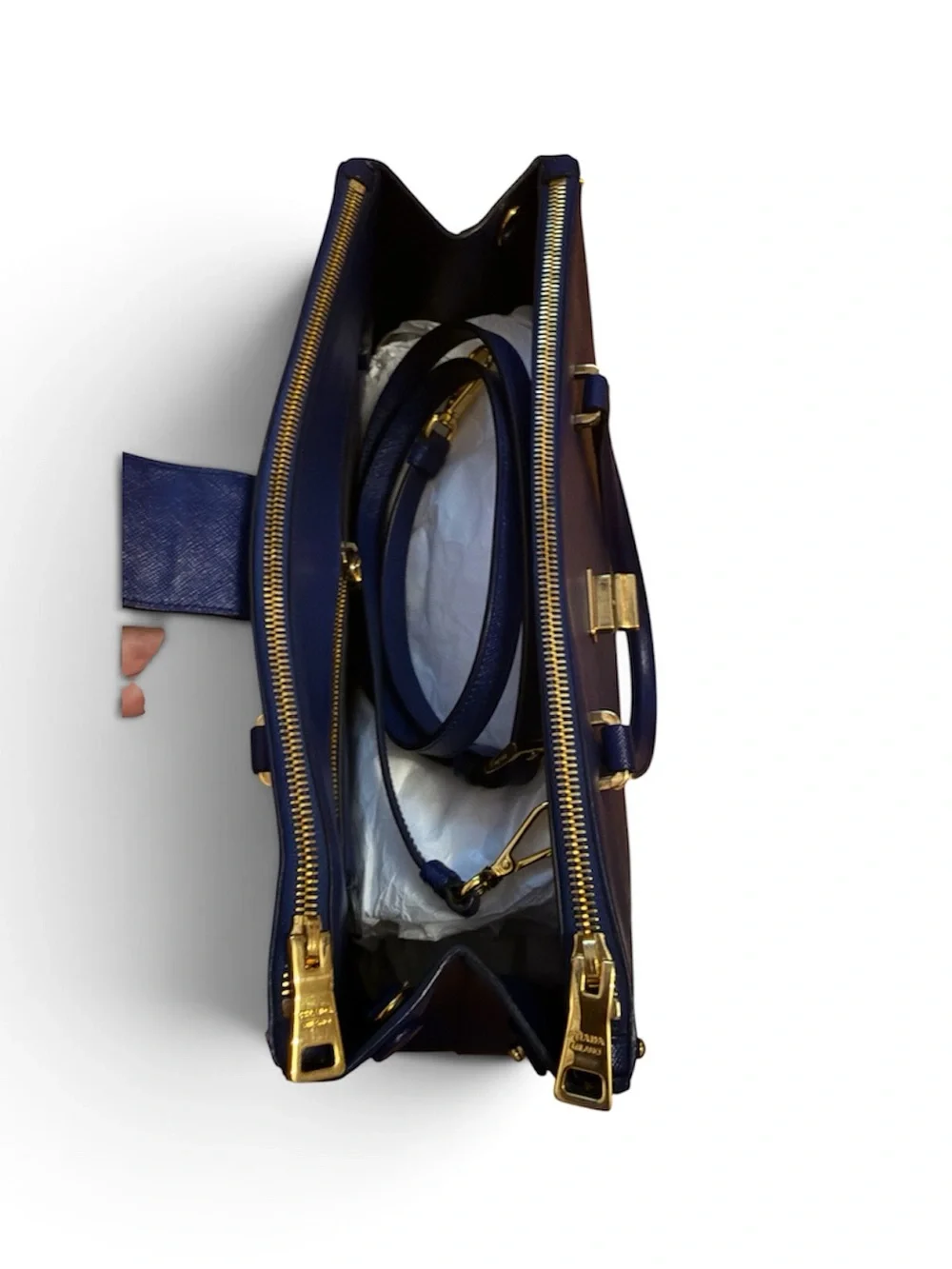 Prada Blue Saffiano Leather Studded Tote Crossbody Bag